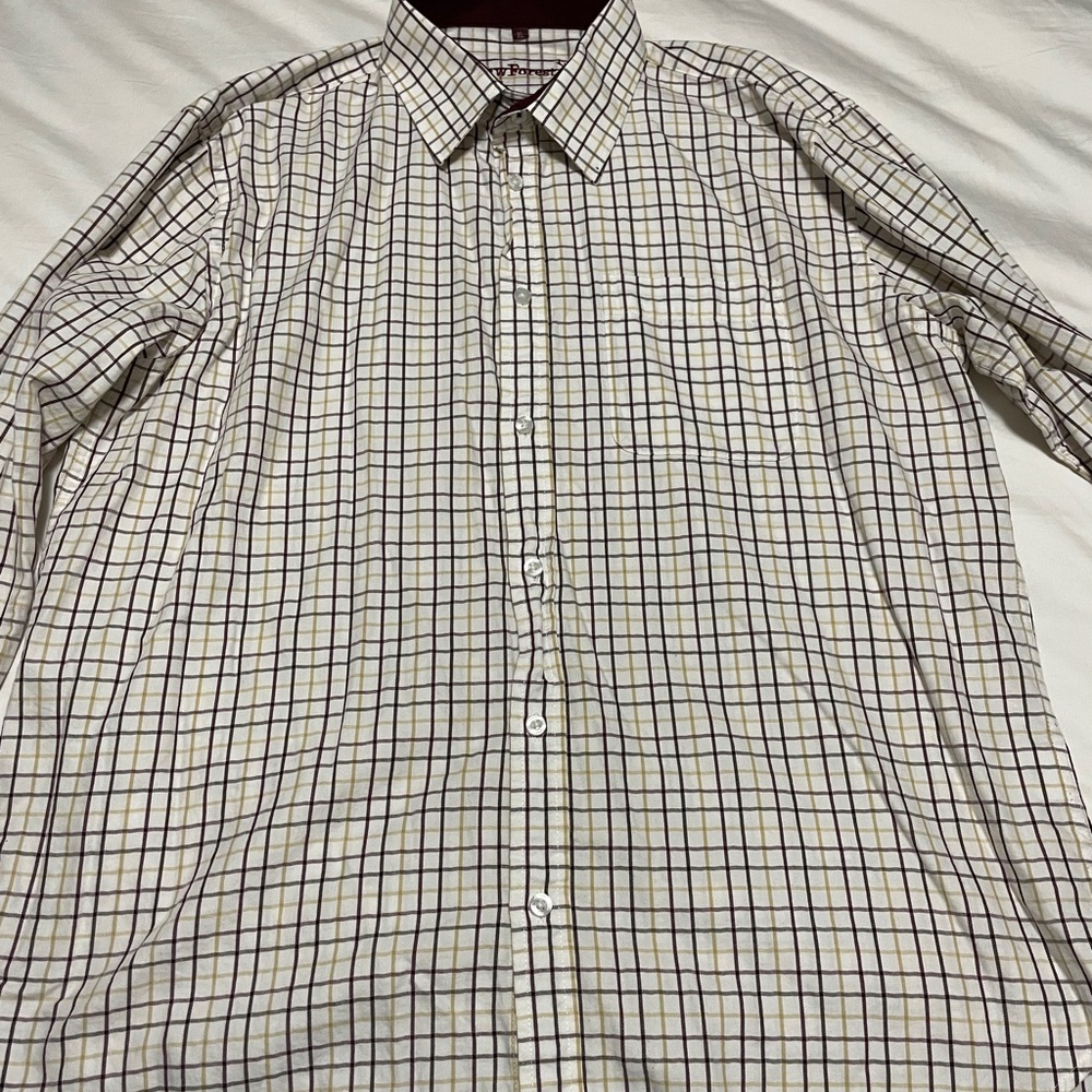 Men's Checkered Shirt - Burgundy, gold and white